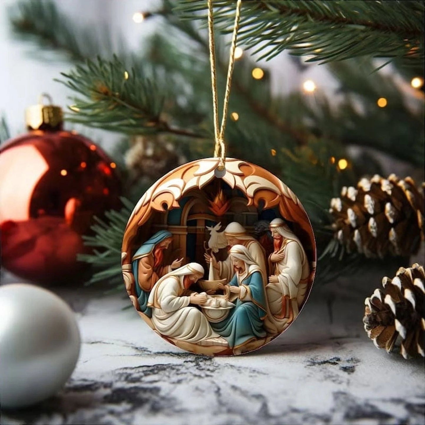 Conjunto de Enfeites Planos "Nascimento de Cristo" para o Natal