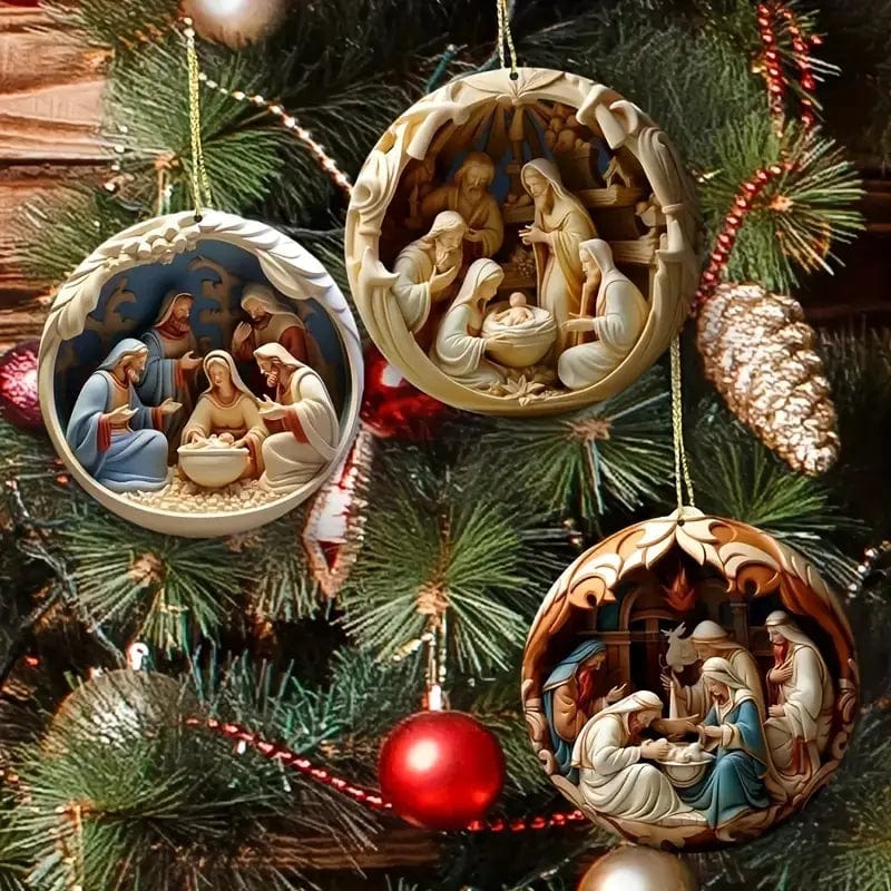Conjunto de Enfeites Planos "Nascimento de Cristo" para o Natal