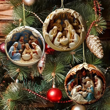 Conjunto de Enfeites Planos "Nascimento de Cristo" para o Natal