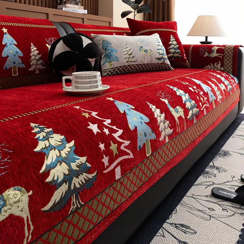 Manta Natalina Premium de Chenille – Conforto e Elegância para o Sofá + 2 Almofadas de Brinde