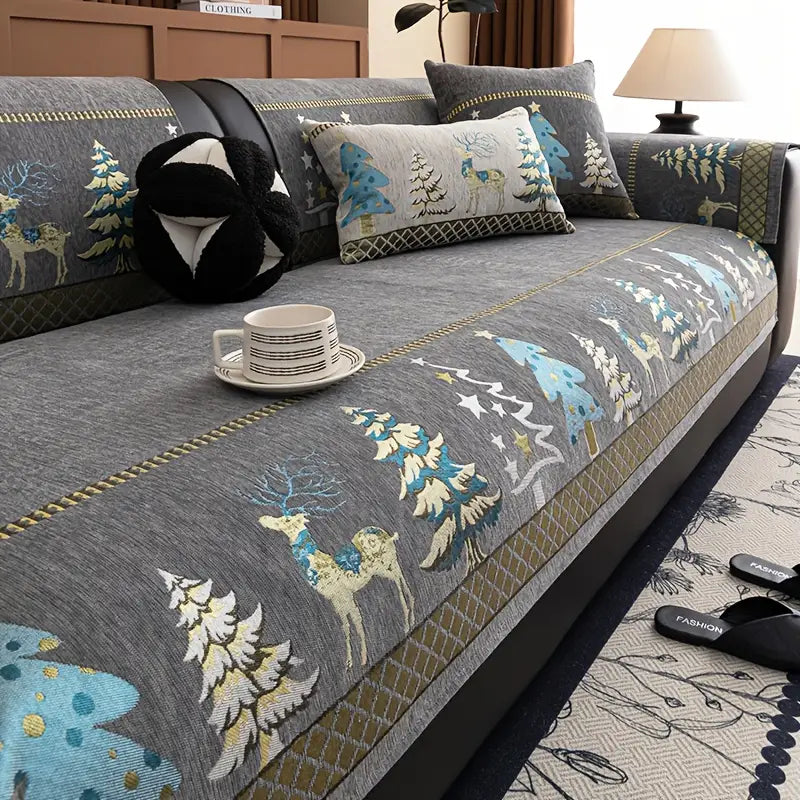 Manta Natalina Premium de Chenille – Conforto e Elegância para o Sofá + 2 Almofadas de Brinde