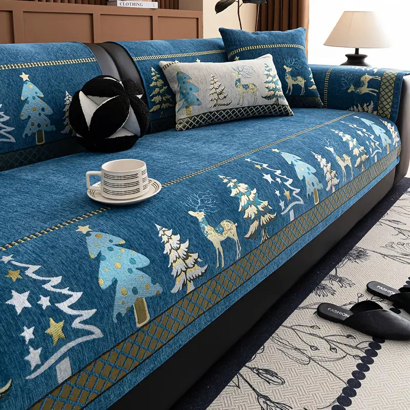 Manta Natalina Premium de Chenille – Conforto e Elegância para o Sofá + 2 Almofadas de Brinde