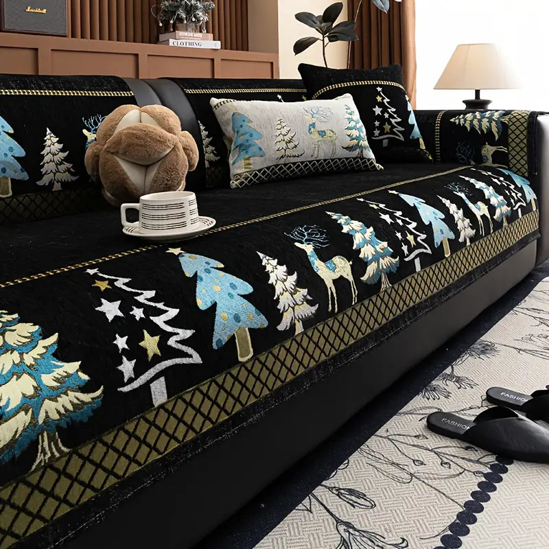 Manta Natalina Premium de Chenille – Conforto e Elegância para o Sofá + 2 Almofadas de Brinde