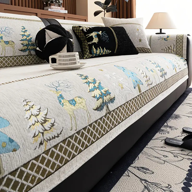 Manta Natalina Premium de Chenille – Conforto e Elegância para o Sofá + 2 Almofadas de Brinde