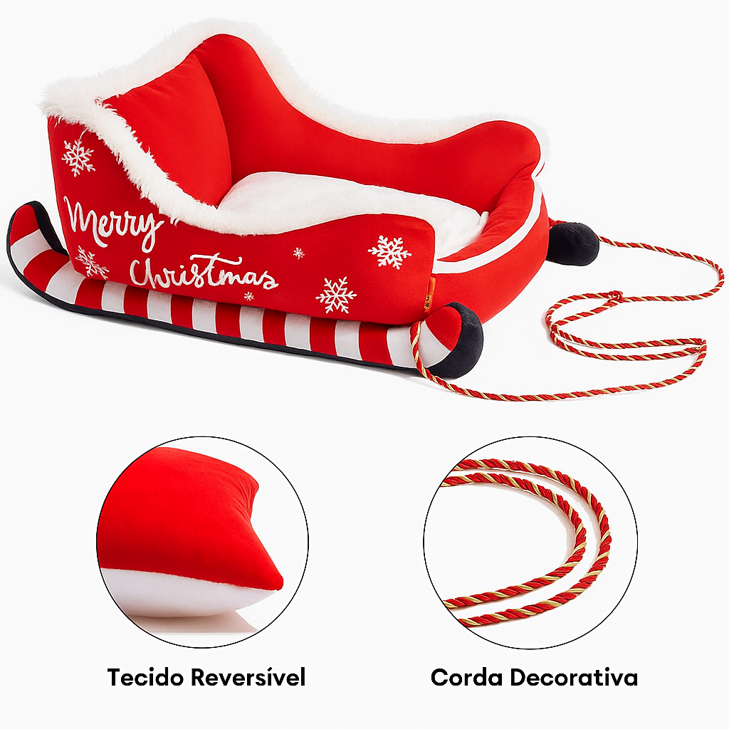 Cama Aconchegante para Cães em Pelúcia Festiva - Caminha Trenó de Natal!