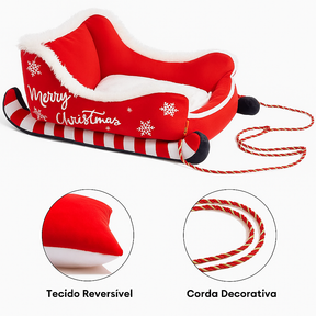 Cama Aconchegante para Cães em Pelúcia Festiva - Caminha Trenó de Natal!