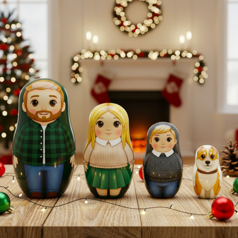 Retrato Personalizado em Boneca Russa (Estilo Cartoon) - Promoção de Natal