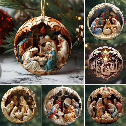 Conjunto de Enfeites Planos "Nascimento de Cristo" para o Natal