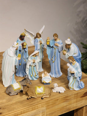 Presépio em Resina Azul • 11 Peças • 30cm