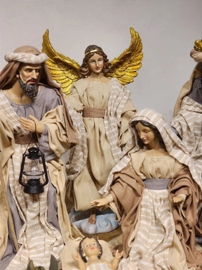 Presépio em Resina com Tecido Natural • 11 Peças • 40cm